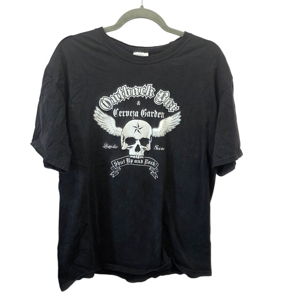 Outback‎ Bar Cerveza Garden Skull Rock Band Tee Leander TX Mens Large